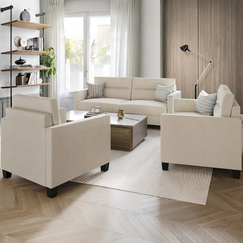 CraftPorch Clean and Minimalist Linen Upholstered 3-Piece Living Room Set