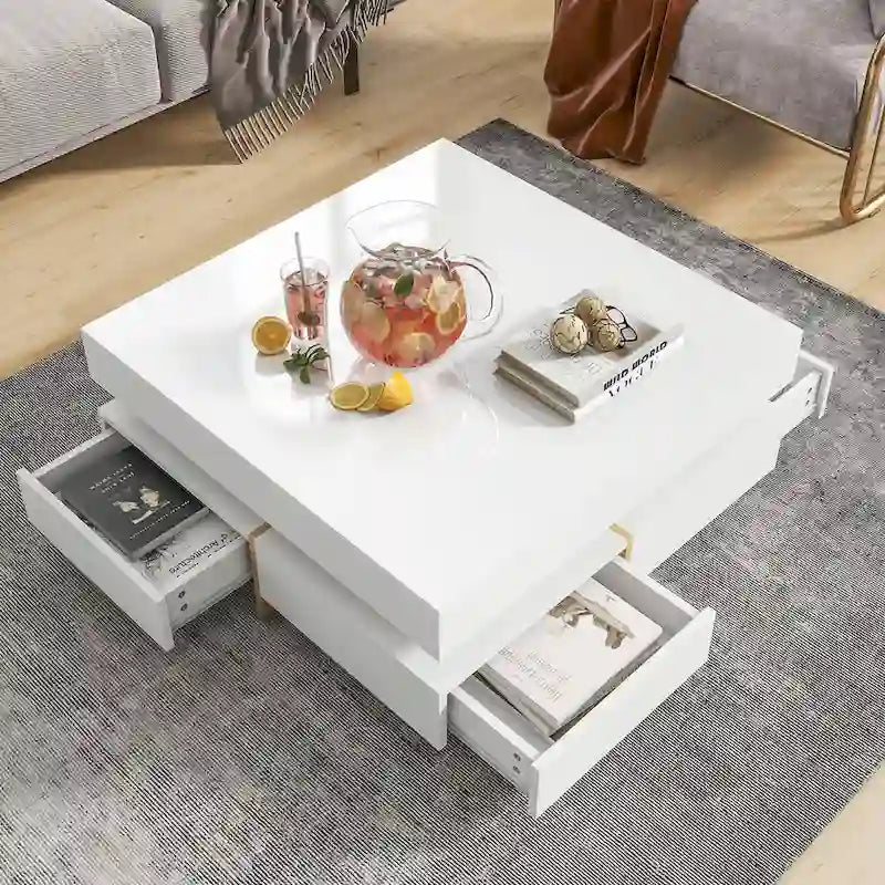 Stylish High Gloss Coffee Table with 4 Drawers