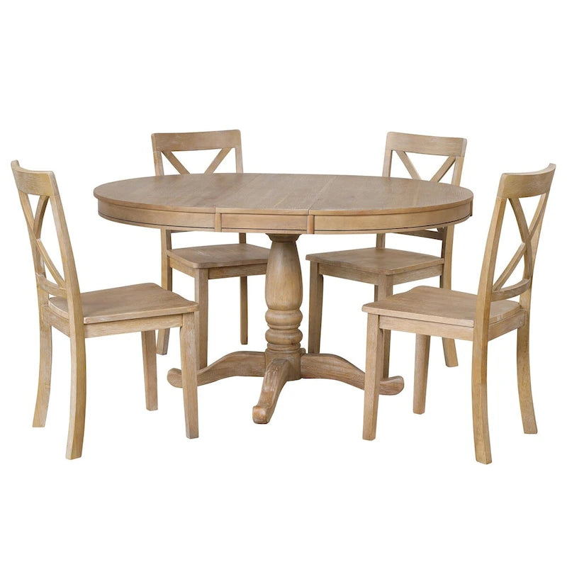 5-Piece Dining Round Extendable Table Set with 4 Chairs