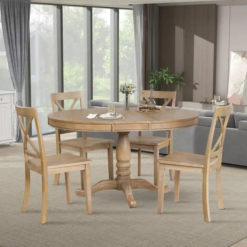 5-Piece Dining Round Extendable Table Set with 4 Chairs