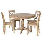 5-Piece Dining Round Extendable Table Set with 4 Chairs