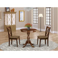  3 Piece Dining Table Set- a Round Kitchen Table with Pedestal and 2 Dining Chairs, Mahogany(Seat Options)