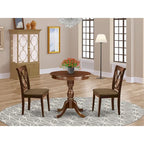  3 Piece Dining Table Set- a Round Kitchen Table with Pedestal and 2 Dining Chairs, Mahogany(Seat Options)