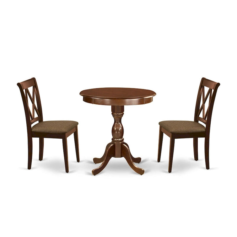 3 Piece Dining Table Set- a Round Kitchen Table with Pedestal and 2 Dining Chairs, Mahogany(Seat Options)