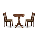 3 Piece Dining Table Set- a Round Kitchen Table with Pedestal and 2 Dining Chairs, Mahogany(Seat Options)