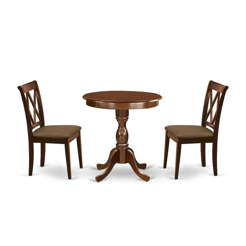 3 Piece Dining Table Set- a Round Kitchen Table with Pedestal and 2 Dining Chairs, Mahogany(Seat Options)