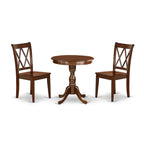3 Piece Dining Table Set- a Round Kitchen Table with Pedestal and 2 Dining Chairs, Mahogany(Seat Options)