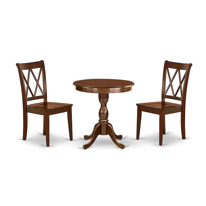 3 Piece Dining Table Set- a Round Kitchen Table with Pedestal and 2 Dining Chairs, Mahogany(Seat Options)