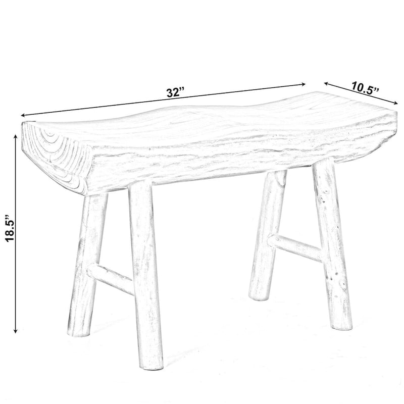 Rustic Carved Wood Natural Edge Entryway Log Accent Bench