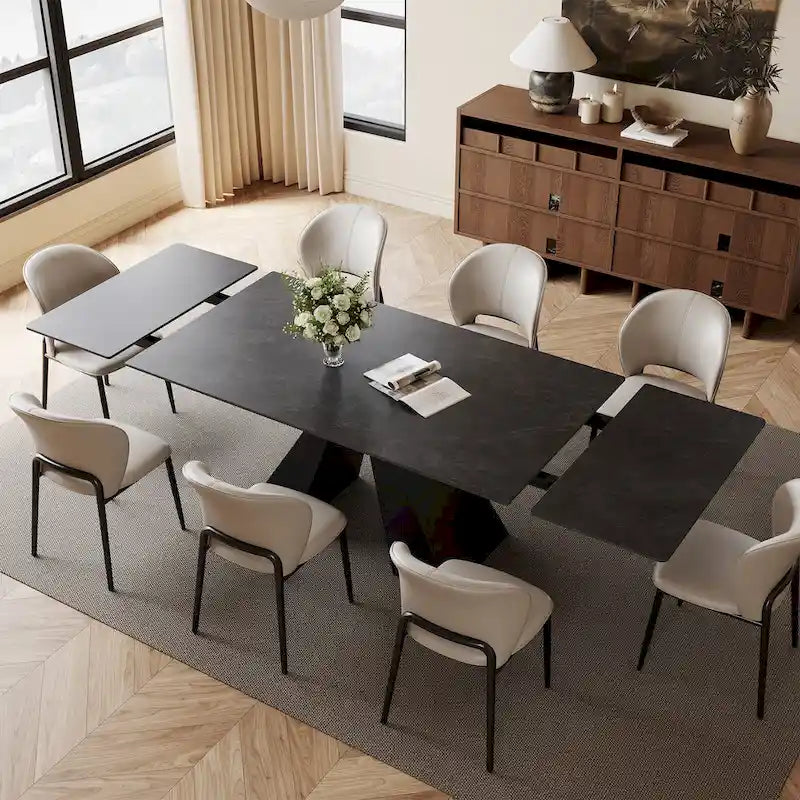 63-95 Extendable Modern Dining Table, Matte Sintered Stone Table Top, Modern Kitchen Table for 6-10 - 94.5 x 35.4