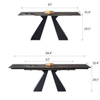 63-95 Extendable Modern Dining Table, Matte Sintered Stone Table Top, Modern Kitchen Table for 6-10 - 94.5 x 35.4