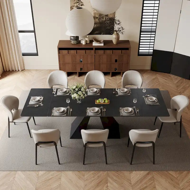 63-95 Extendable Modern Dining Table, Matte Sintered Stone Table Top, Modern Kitchen Table for 6-10 - 94.5 x 35.4
