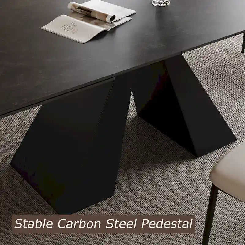 63-95 Extendable Modern Dining Table, Matte Sintered Stone Table Top, Modern Kitchen Table for 6-10 - 94.5 x 35.4