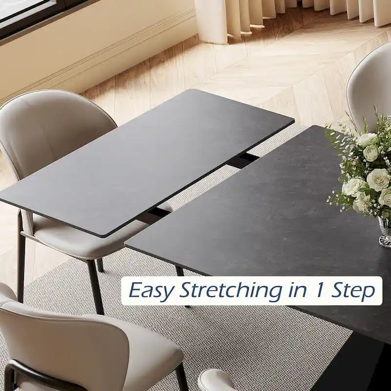63-95 Extendable Modern Dining Table, Matte Sintered Stone Table Top, Modern Kitchen Table for 6-10 - 94.5 x 35.4